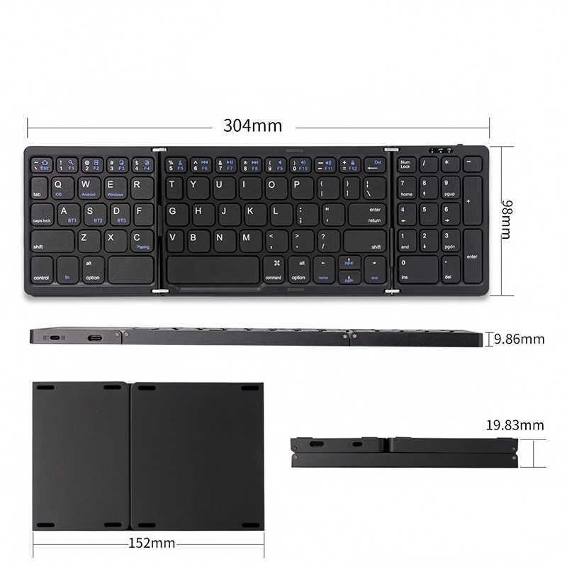 Tri-fold wireless Bluetooth portable keyboard